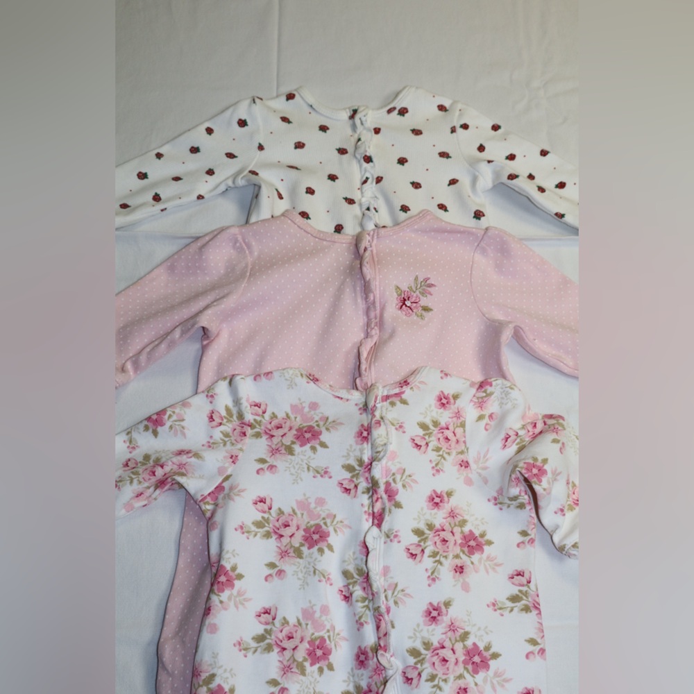Little Me Pink and White Floral Footies